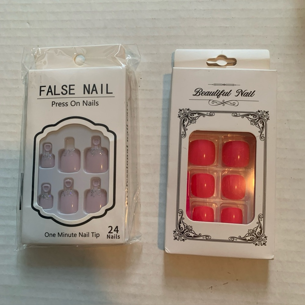 2 PACK FALSE TOE NAILS MULTI PATTERN WOMEN’S PRESS ON NAILS NO GLUE INCLUDED NEW